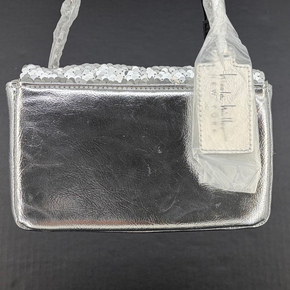 Nicole Miller Sequin Crossbody Clutch Evening Bag Silver Chevron Metallic‎ Small - Picture 2 of 7